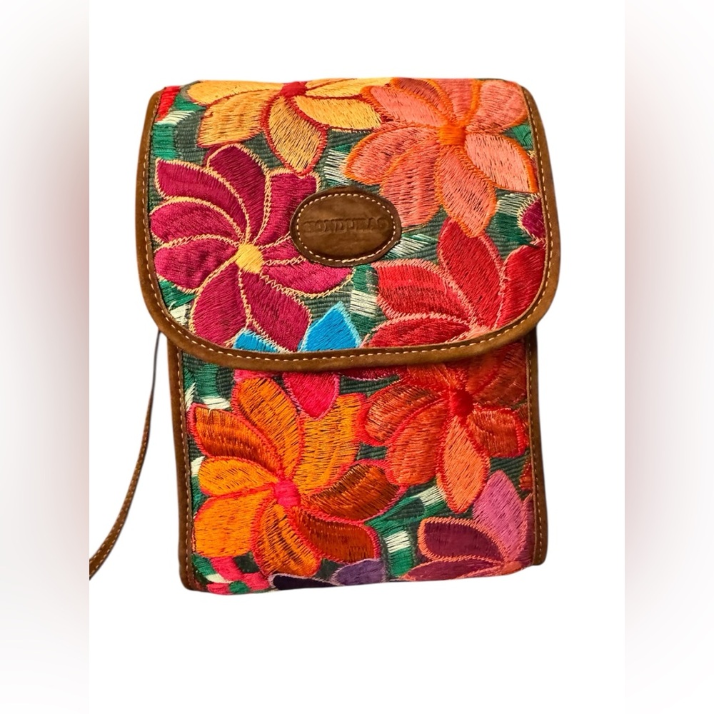 Honduras ~ crossbody bag w/embroidered detail and suede-like accents